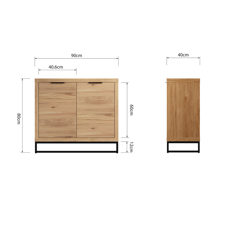 Sheffield Industrial Oak Sideboard 2 Door 100 x 40 x 80 cm