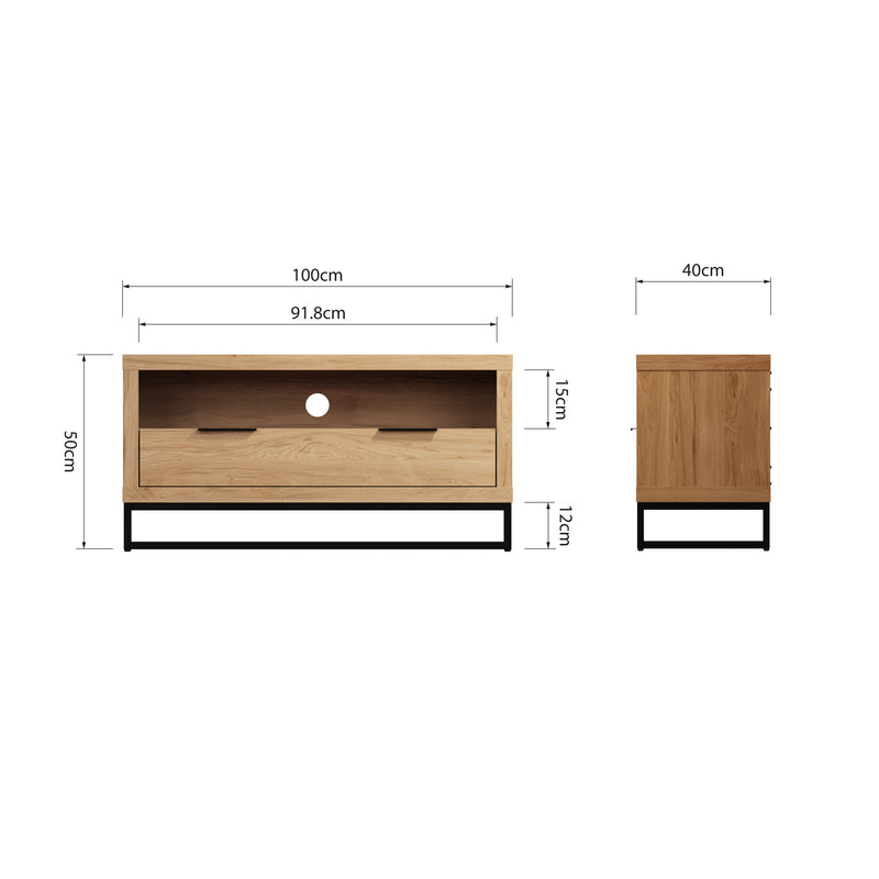 Sheffield Industrial Oak TV Unit Small 100 x 40 x 50 cm