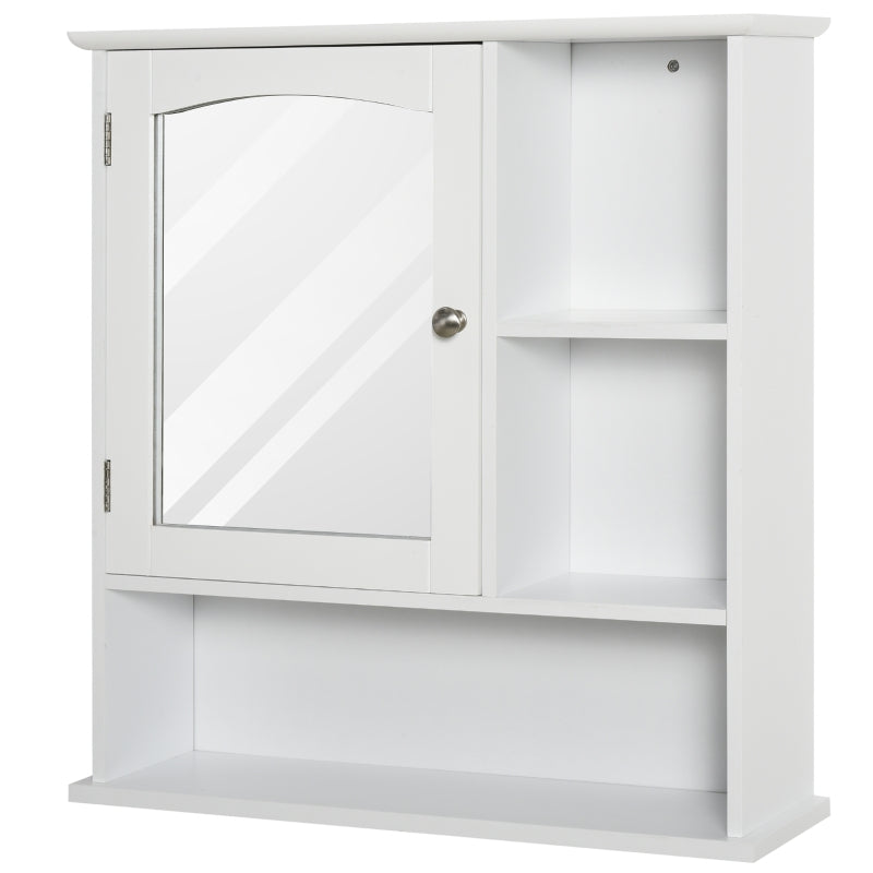 kleankin Wall Mount Mirror Cabinet Bathroom Storage with Open Shelves Adjustable Shelf Single Door Mounted Glass Cupboard