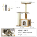 PawHut 114cm Cat Tree for Indoor Cats with Scratching Posts, Cat House, Cat Bed