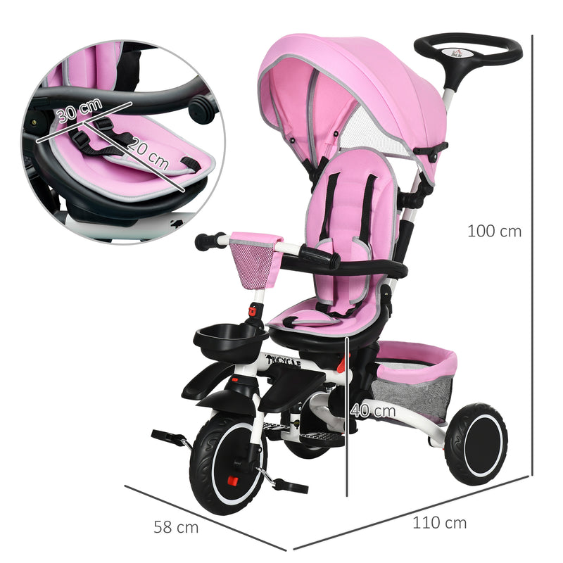 HOMCOM Baby Tricycle 7in1 Stroller with Handle - Pink