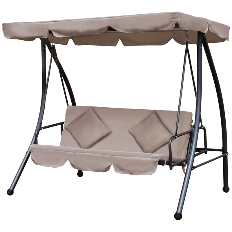 Outsunny 2-in-1 Patio Swing Chair 3 Seater Hammock Cushion Bed Tilt Canopy Beige