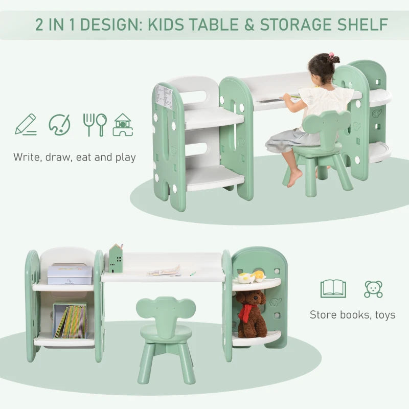HOMCOM Childrens Table and Chair Set Adjustable – Green & White