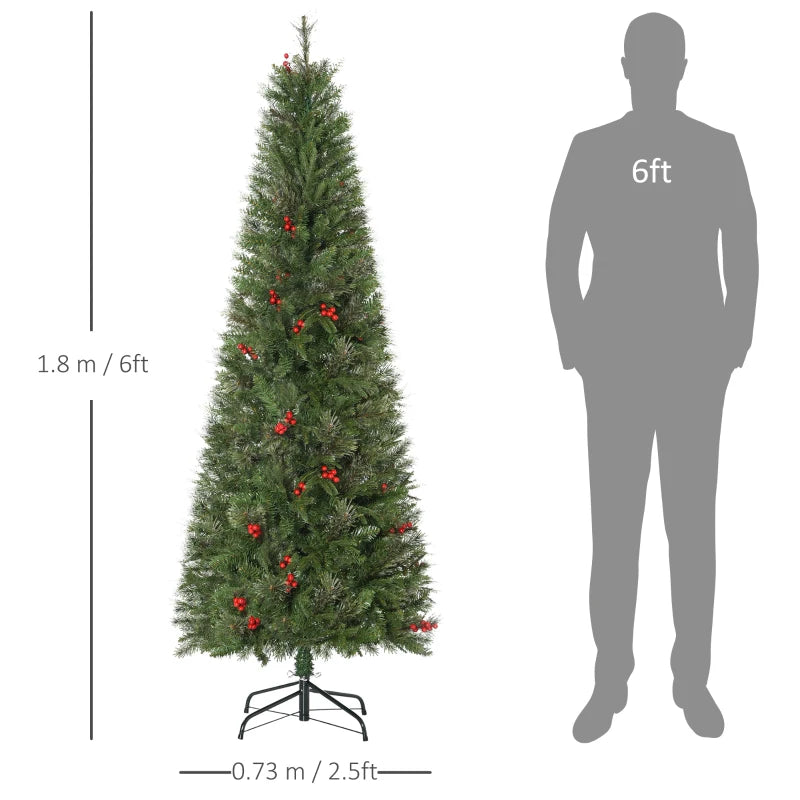 HOMCOM 1.8m Christmas Tree Slim 5' with Berries