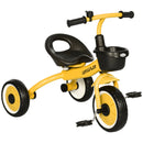 AIYAPLAY Trike W/ Adjustable Seat Basket, Kids Tricycle for 2-5 Years Old Yellow