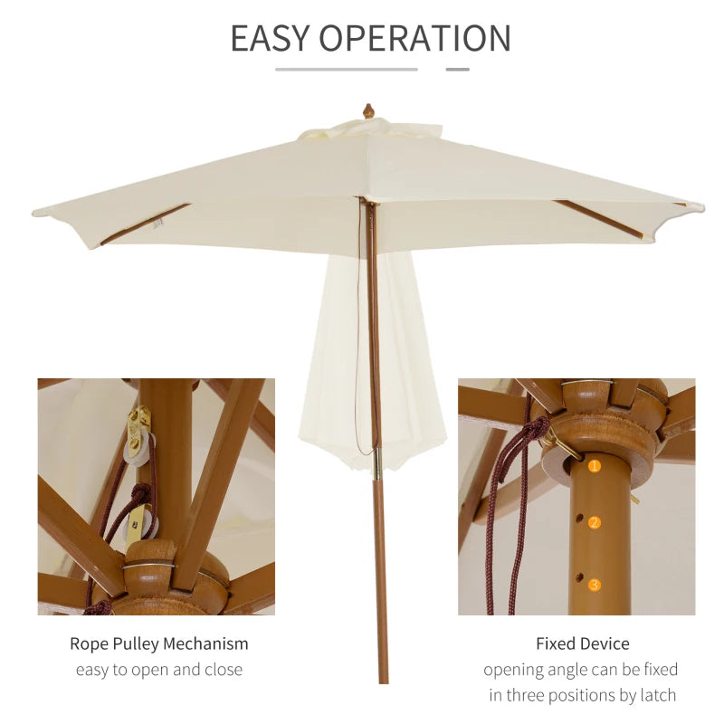 Outsunny Parasol Wooden 2.5 m - Cream