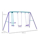 Outsunny Metal 2 Swings & Seesaw Set Height Adjustable Outdoor Play Set, Green