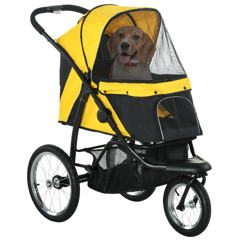 PawHut 3 Wheel Pet Stroller, for Medium Small Dogs, Foldable Cat Pram - Yellow