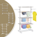 4 Layers Folding Cloth Hanger Stand Rail Adjustable Garment Rack W/Wheels-White/Silver