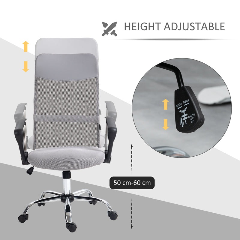 HOMCOM Executive Office Chair High Back Mesh Back Seat Desk Chairs, Light Grey