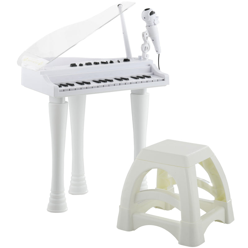 AIYAPLAY 32 Keys Kids Piano Keyboard with Stool, Lights, Microphone, White