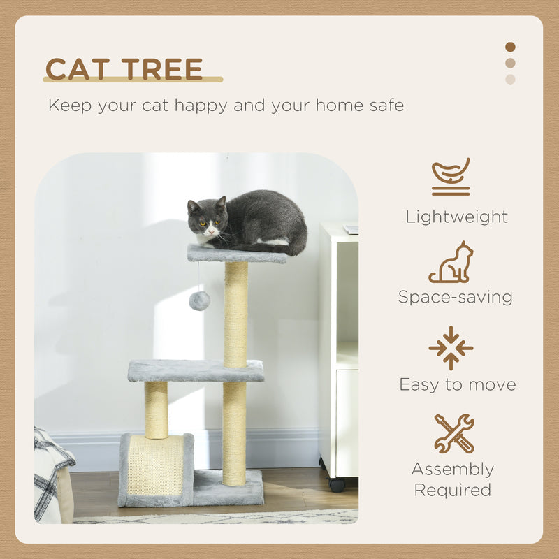 PawHut 72cm Cat Tree Climbing Tower with Sisal Scratching Post - Light Grey
