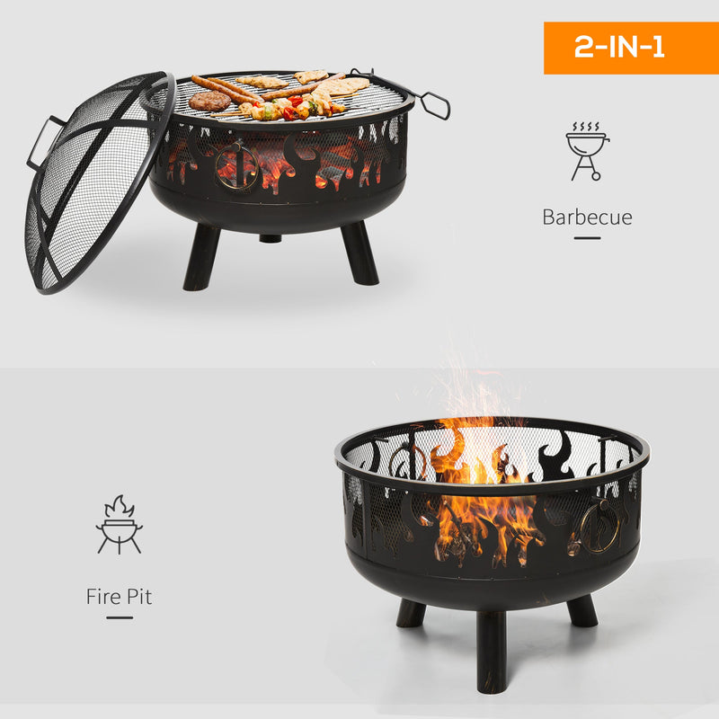 Outsunny Outdoor Fire Pit with Grill Cooking Grate W/ Cover Fire Poker Yard Bonfire Patio