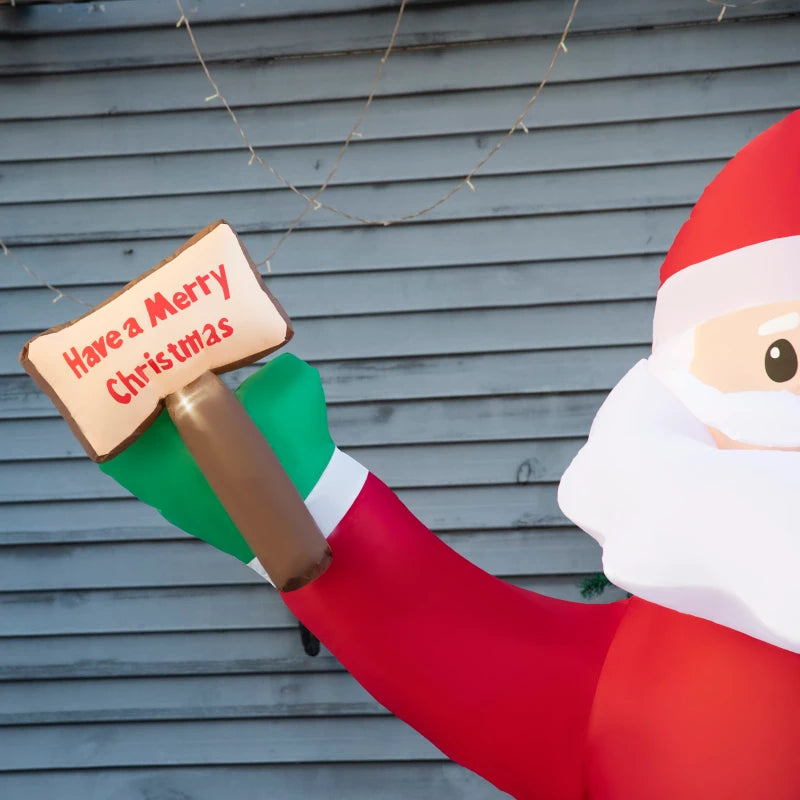 HOMCOM Christmas Inflatable Santa Clause Holding Sign 8'