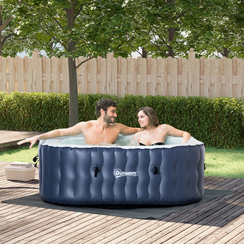 Outsunny Inflatable Hot Tub Spa Square for 4-6 People 180cm - Dark Blue