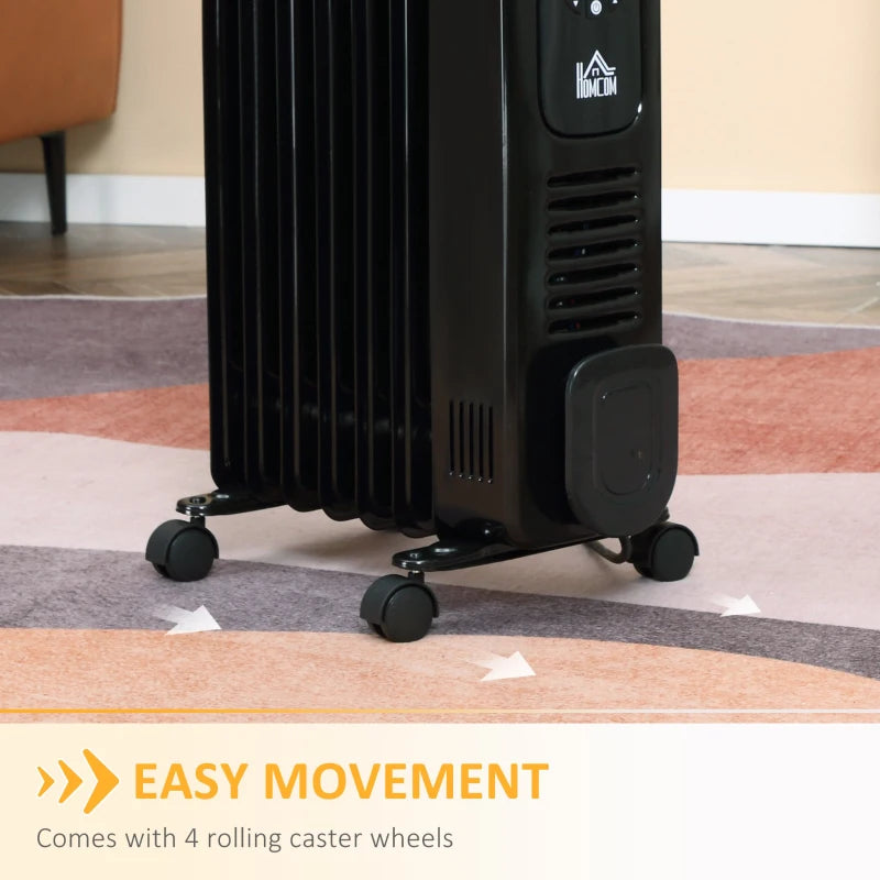 Home Savers 1630W Oil Filled Radiator, 7 Fin Portable Heater w/ Timer Remote Control Black