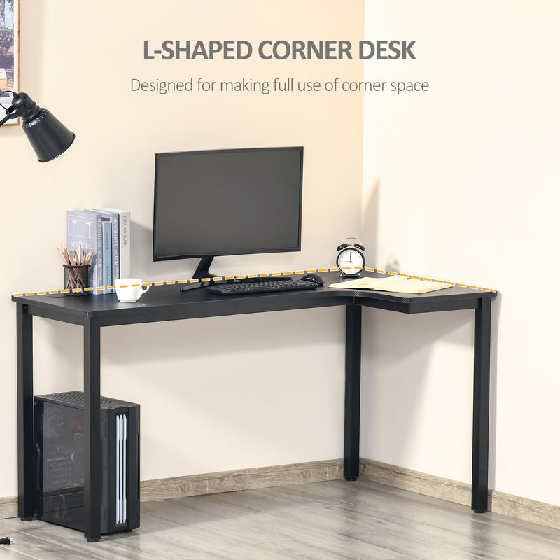HOMCOM L-Shaped Corner Desk Wood Large PC Gaming Desk 145 x 81 x 76cm Black