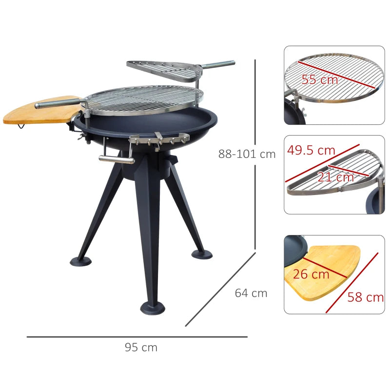 Outsunny Outdoor BBQ with Double Grill and Cutting Board