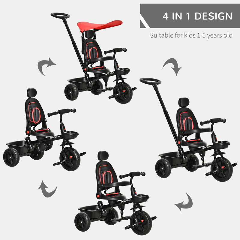 HOMCOM Baby Tricycle 4in1 Stroller with Handle - Red