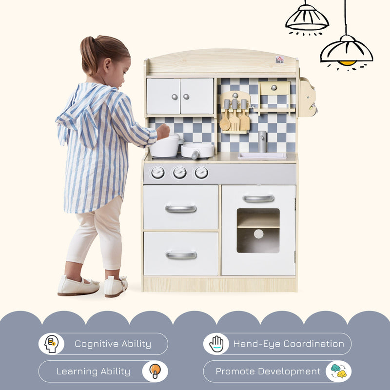 Kids Kitchen Play Cooking Toy Set w/ Sink, Cooking Bench for 3-6 Years Old