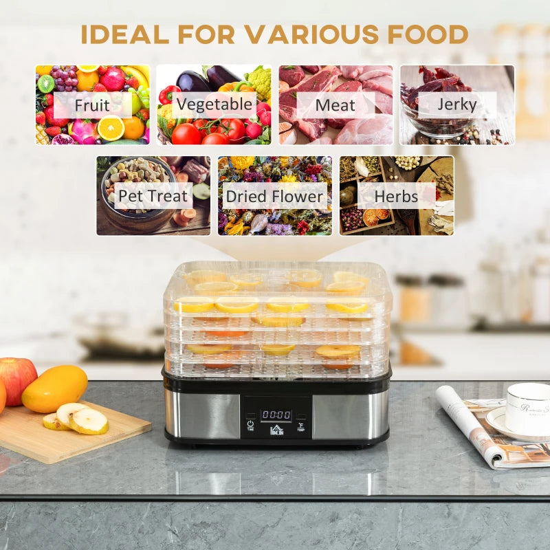 HOMCOM Food Dehydrator 5 Tier 245W - Stainless Steel