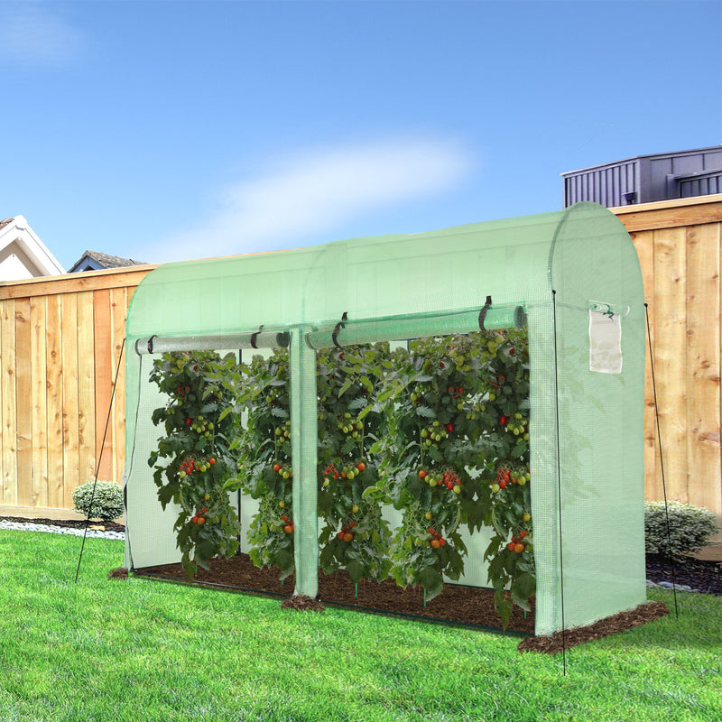 Outsunny Garden Plant Tomato Growth Greenhouse W/ Double Doors & 4 Windows PE Cover Steel Frame Green