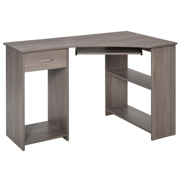 HOMCOM Corner Computer Desk with Shelves 75x120x70cm Grey