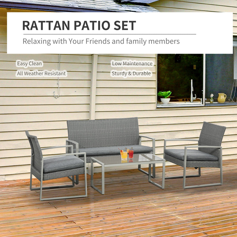 Outsunny-4 Piece Rattan Sofa Set - Grey