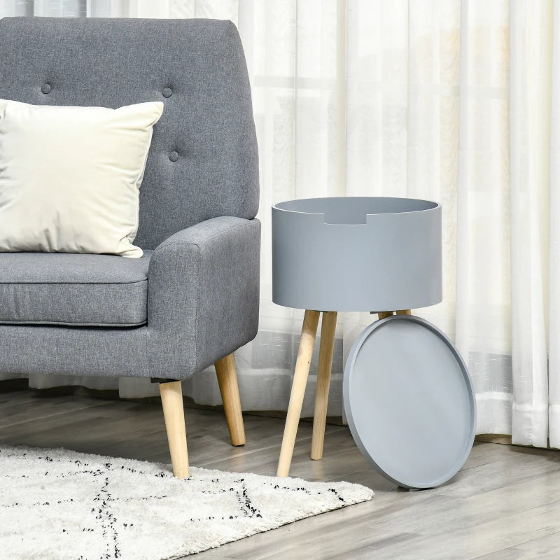 HOMCOM Wooden Side Table Round - Grey