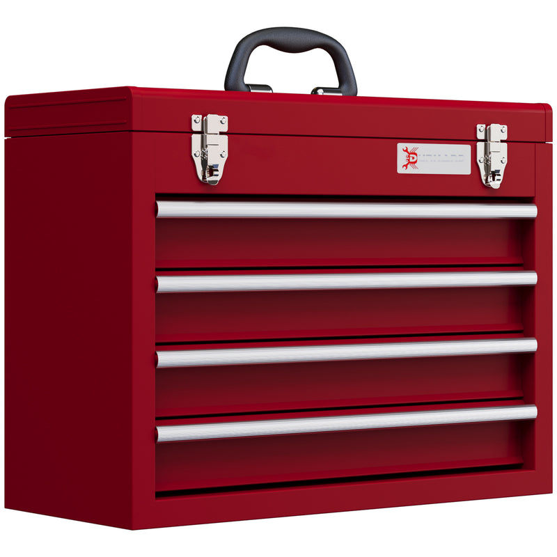 DURHAND Lockable 4 Drawer Tool Chest With Ball Bearing Slide Drawers Red