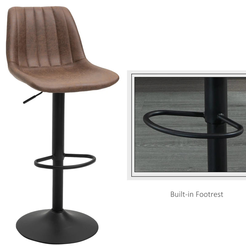 Brown Bar Stools Set of 2 with Footrest Brown Adjustable Height Swivel