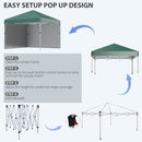 Outsunny 3x3 (M) Pop Up Gazebo Party Tent w/ 2 Sidewalls, Weight Bags, Green