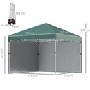 Outsunny 3x3 (M) Pop Up Gazebo Party Tent w/ 2 Sidewalls, Weight Bags, Green