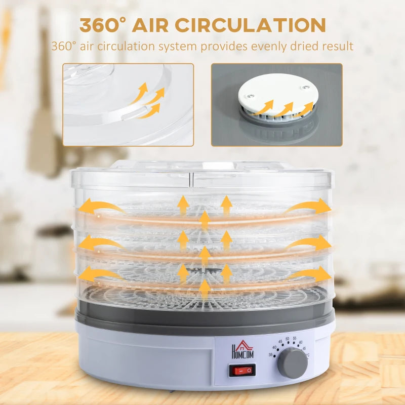 HOMCOM Food Dehydrator 5 Tier 245W - White