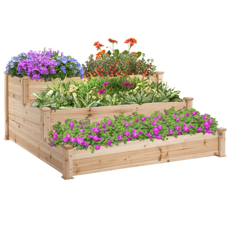 Outsunny Wooden Raised Bed 3-Tier Planter Kit Elevated Box Outdoor Stand