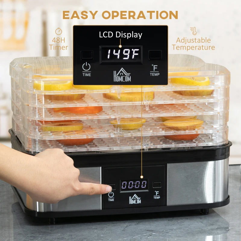 HOMCOM Food Dehydrator 5 Tier 245W - Stainless Steel