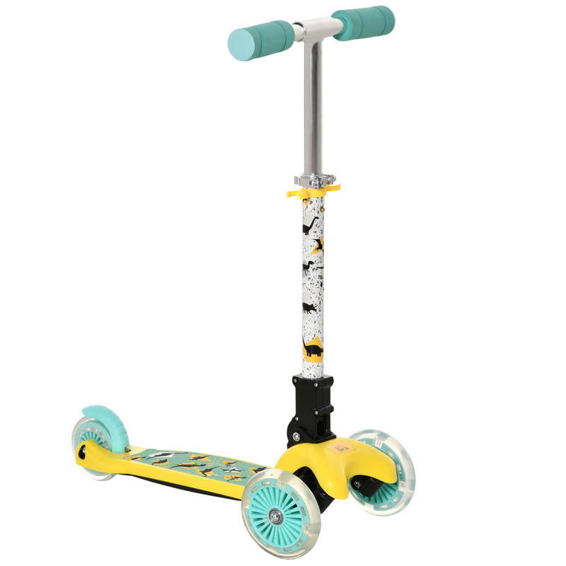 HOMCOM Kids Scooter Foldable Kick Scooter LED Flashing Wheels 3-8 Years Yellow