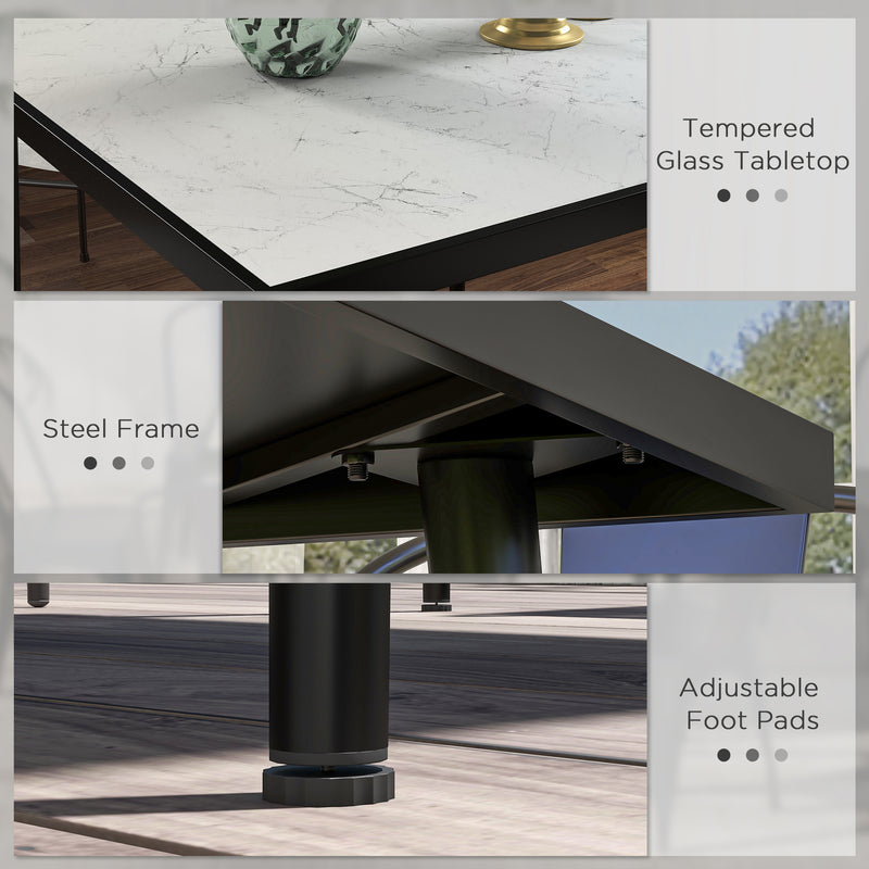 Outsunny Outdoor Dining Table for 4 with Marble Effect Tempered Glass Top White