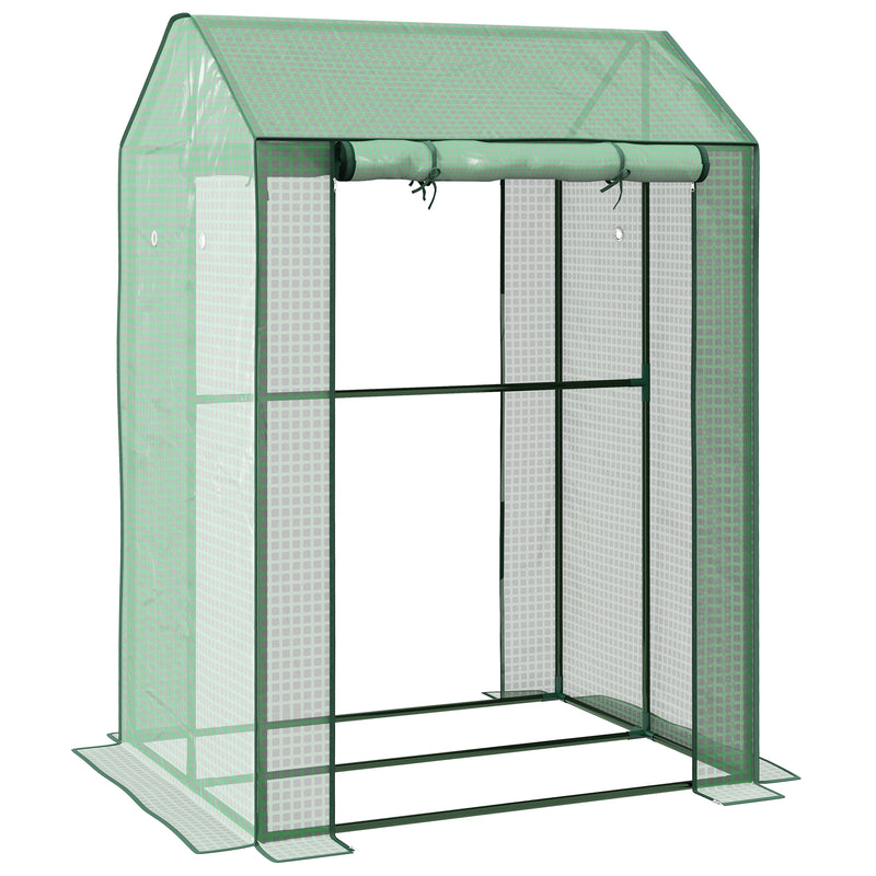 Outsunny 2-Room Greenhouse with 2 Roll-up Doors and Vent Holes, 100x80x150cm