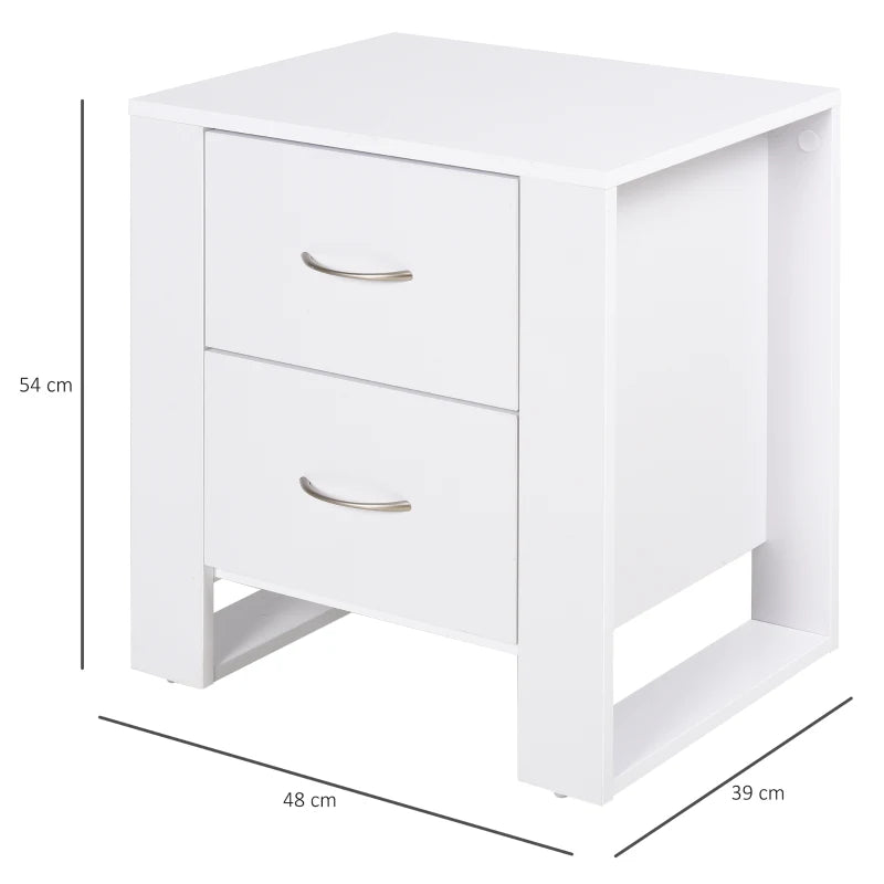 HOMCOM Bedside Table with 2 Drawers 54x48x39cm - White