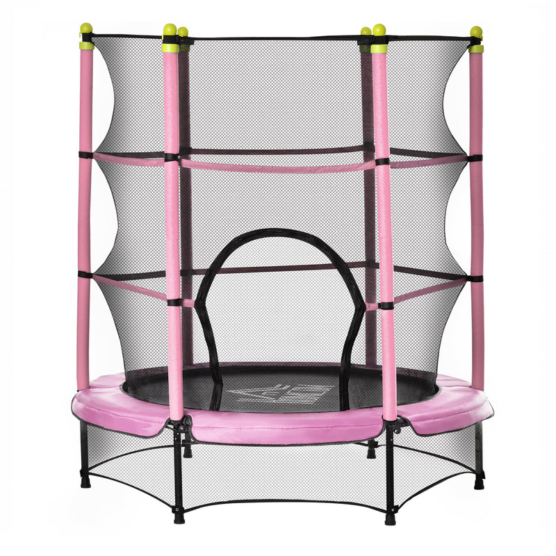 HOMCOM 5.2FT Kids Trampoline with Safety Enclosure, Indoor Outdoor - Pink
