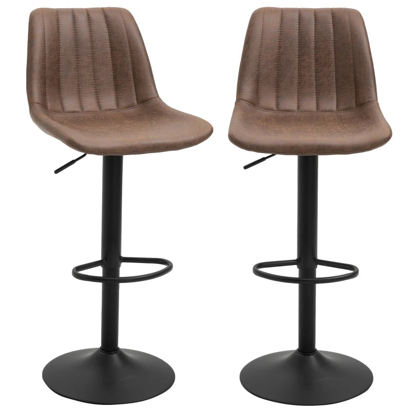 Brown Bar Stools Set of 2 with Footrest Brown Adjustable Height Swivel