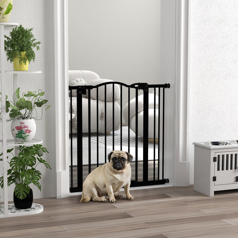 PawHut 74-87cm Adjustable Metal Pet Gate Safety Barrier w/ Auto-Close Black