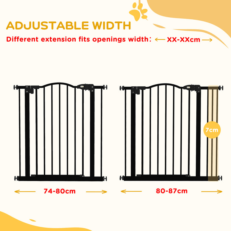 PawHut 74-87cm Adjustable Metal Pet Gate Safety Barrier w/ Auto-Close Black