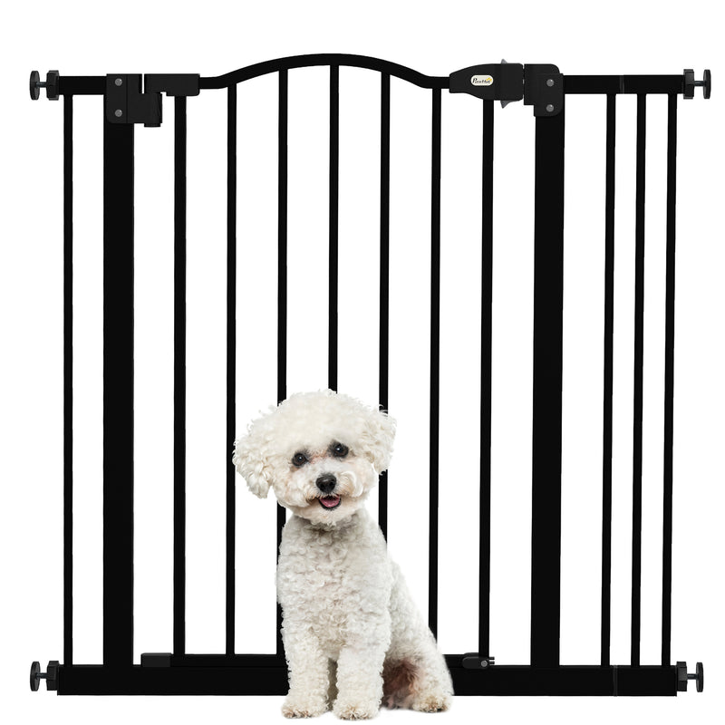 PawHut 74-87cm Adjustable Metal Pet Gate Safety Barrier w/ Auto-Close Black