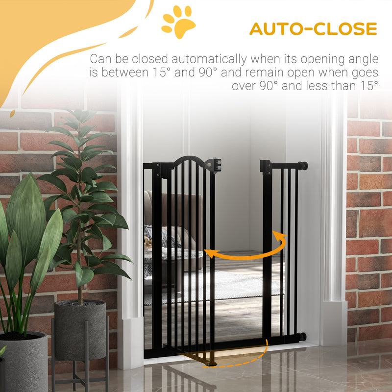 PawHut 74-87cm Adjustable Metal Pet Gate Safety Barrier w/ Auto-Close Black