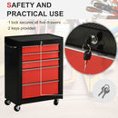 HOMCOM 5-Drawer Lockable Steel Tool Storage Cabinet Wheels Handle 2 Keys Red