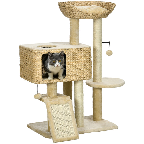 PawHut 95cm Cat Tree Tower w/ Scratching Post, Cat House, Ball, Platfo