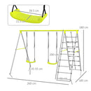 Outsunny 4-in-1 Metal Kids Swing Set with Double Swings, Climber, Climbing Net
