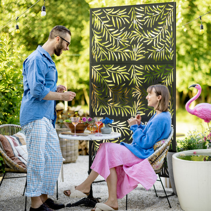 Outsunny 6.5FT Metal Outdoor Privacy Screen Panel w/ Stand and Expansion Screws